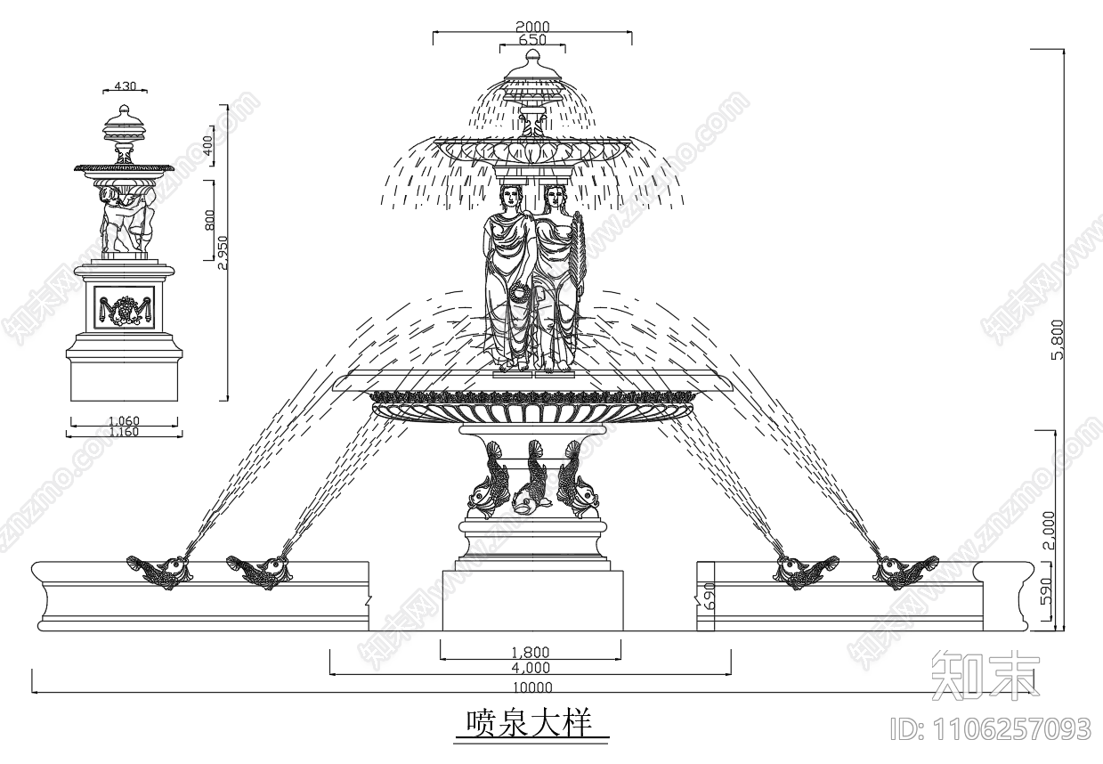 喷泉及花池造型施工图下载【ID:1106257093】