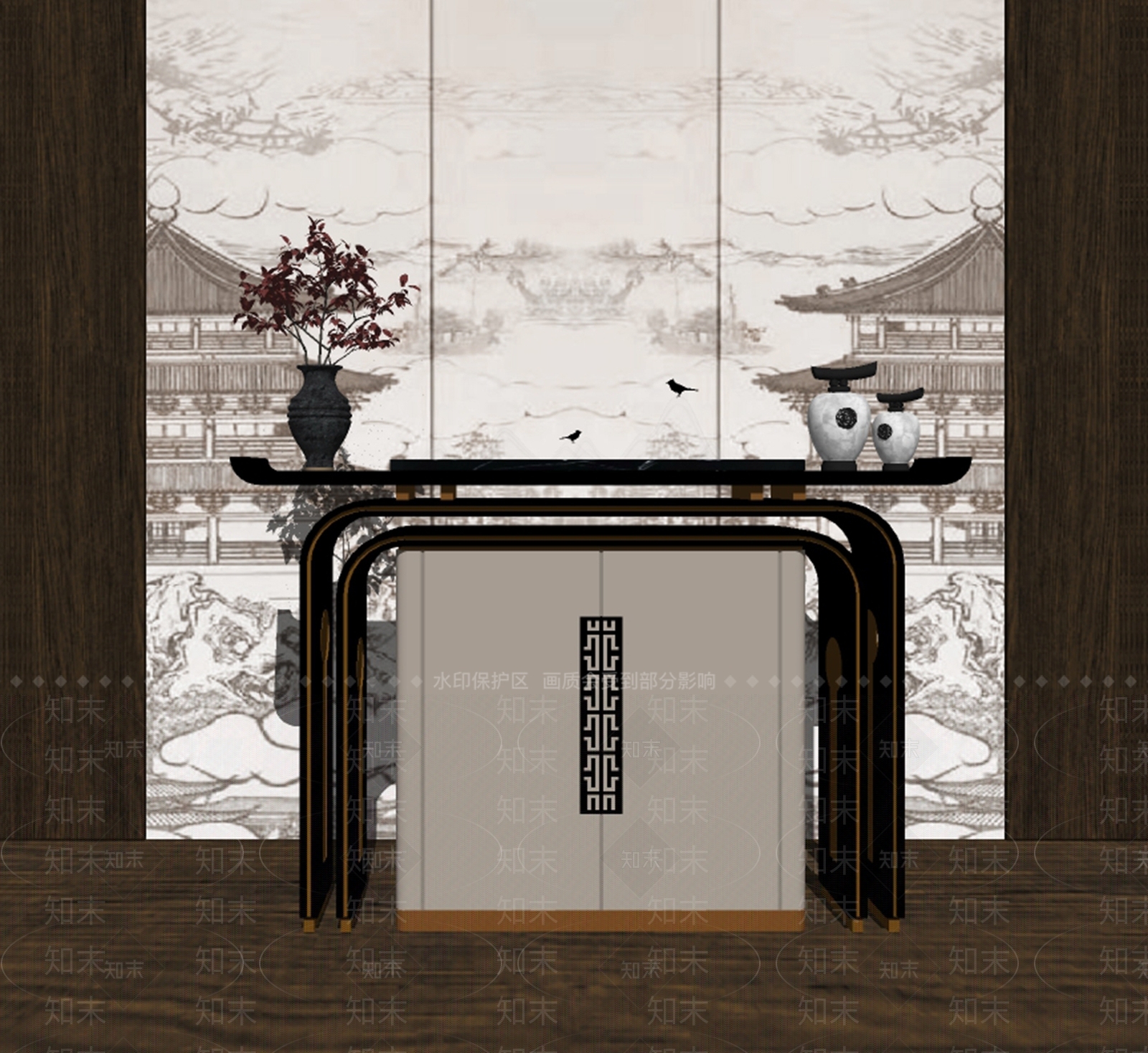 新中式玄关柜SU模型下载【ID:1106260214】