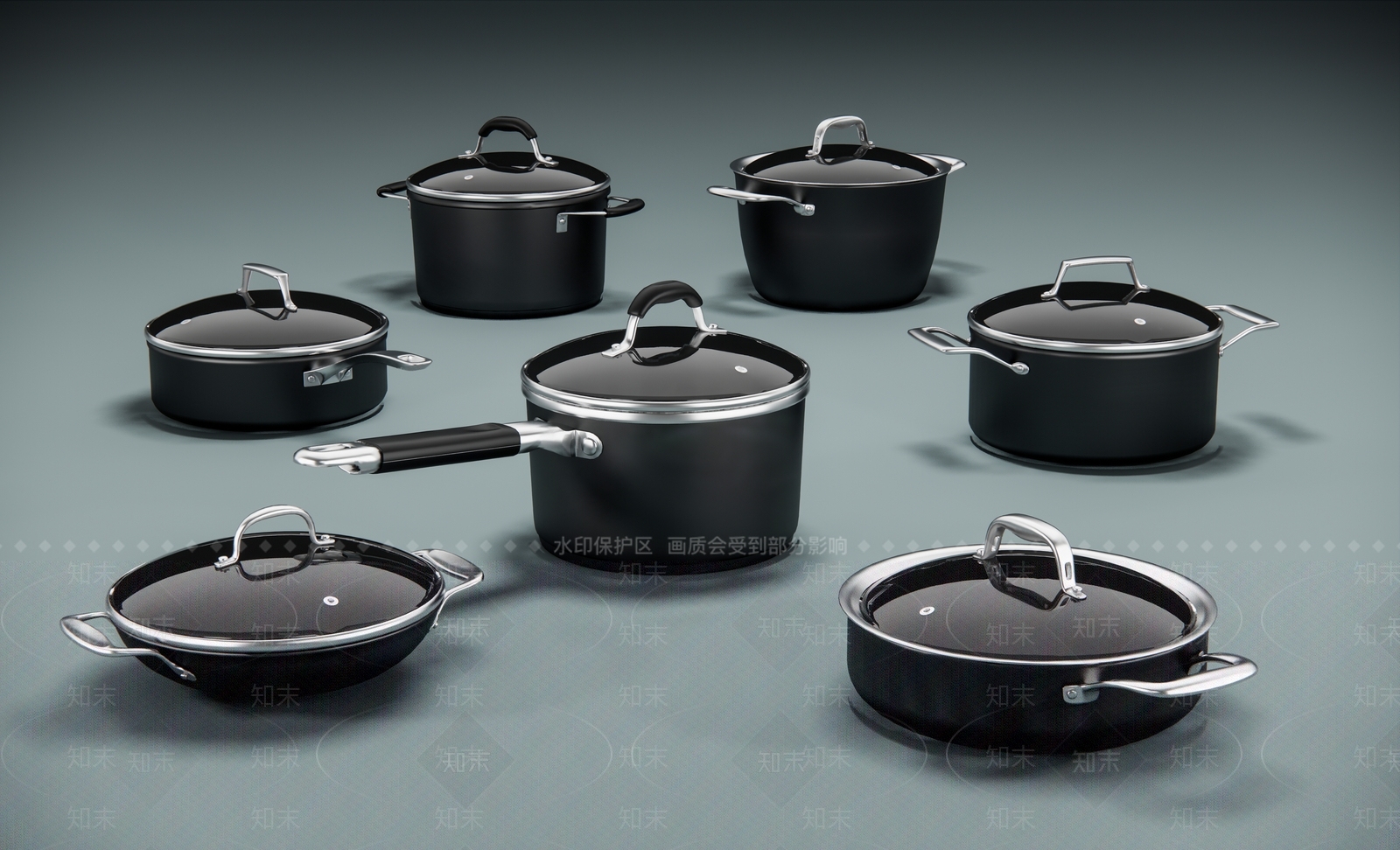 现代锅具组合SU模型下载【ID:1106264968】