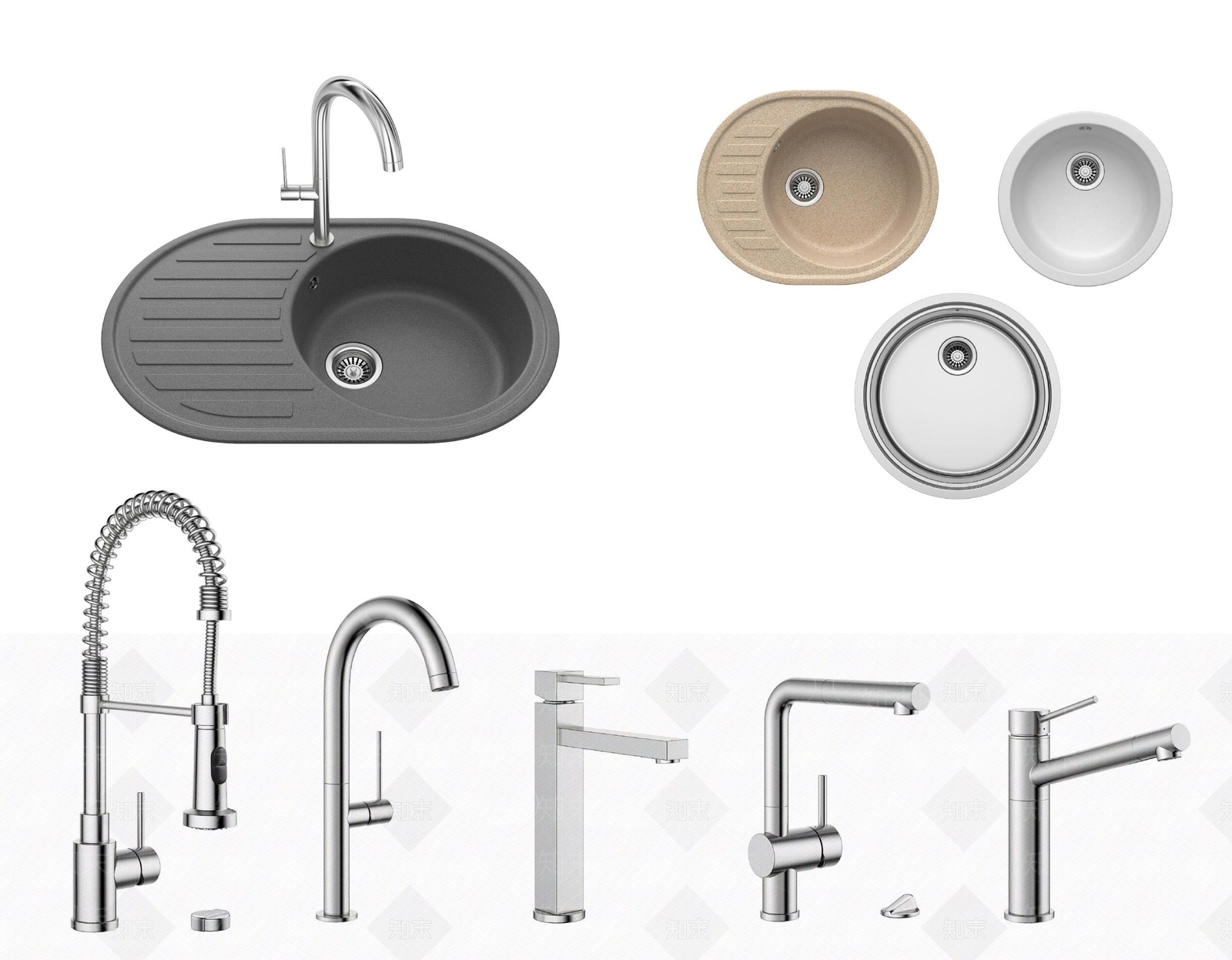 现代洗菜盆水龙头组合3D模型下载【ID:1106490176】