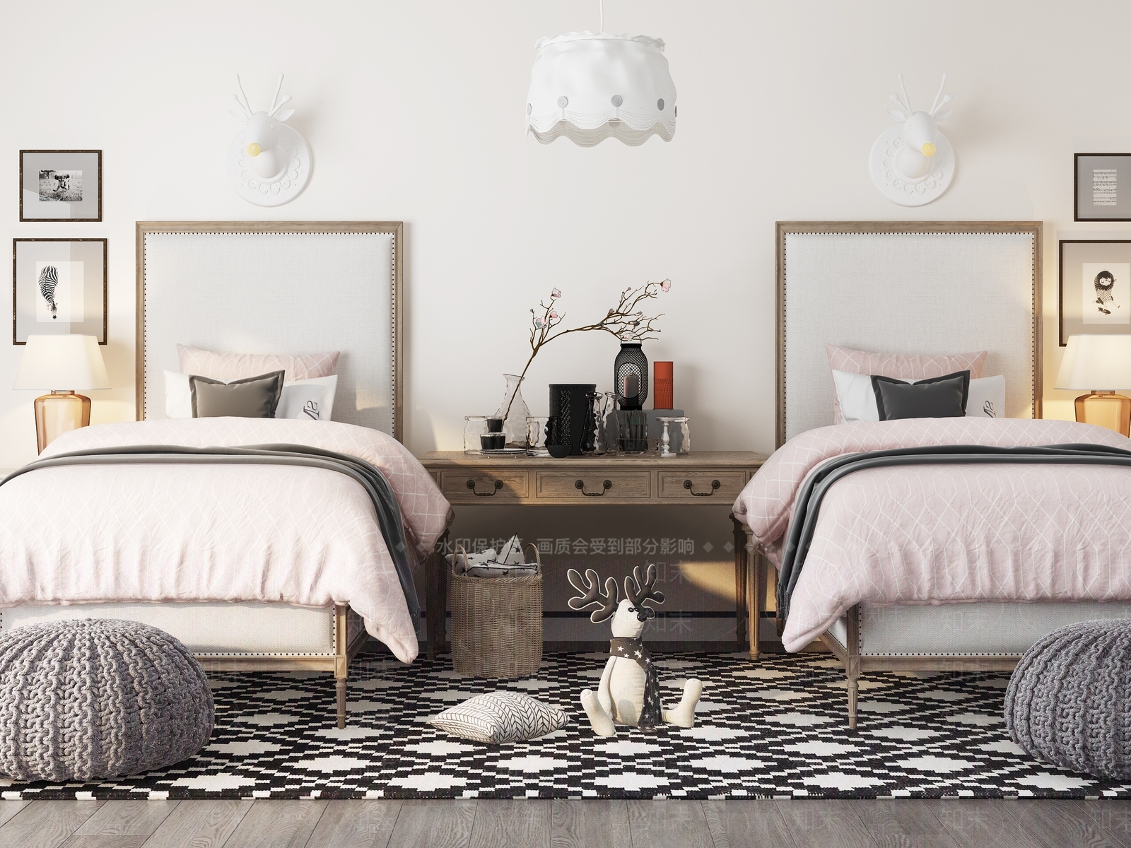 美式单人床3D模型下载【ID:1106379959】