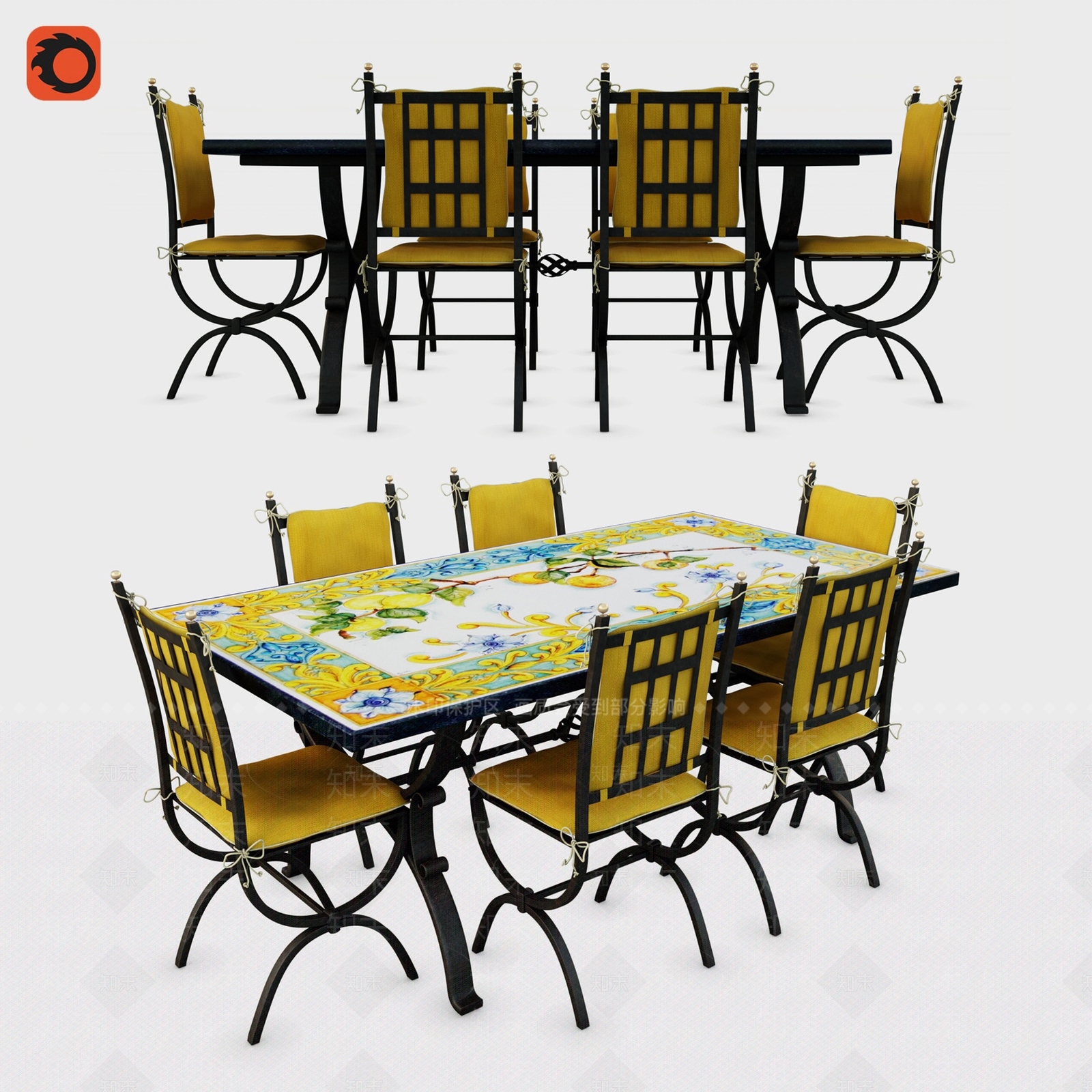 美式铁艺户外餐桌椅3D模型下载【ID:1106490530】