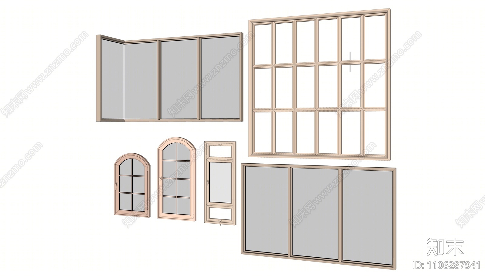 现代窗户组合SU模型下载【ID:1106287941】