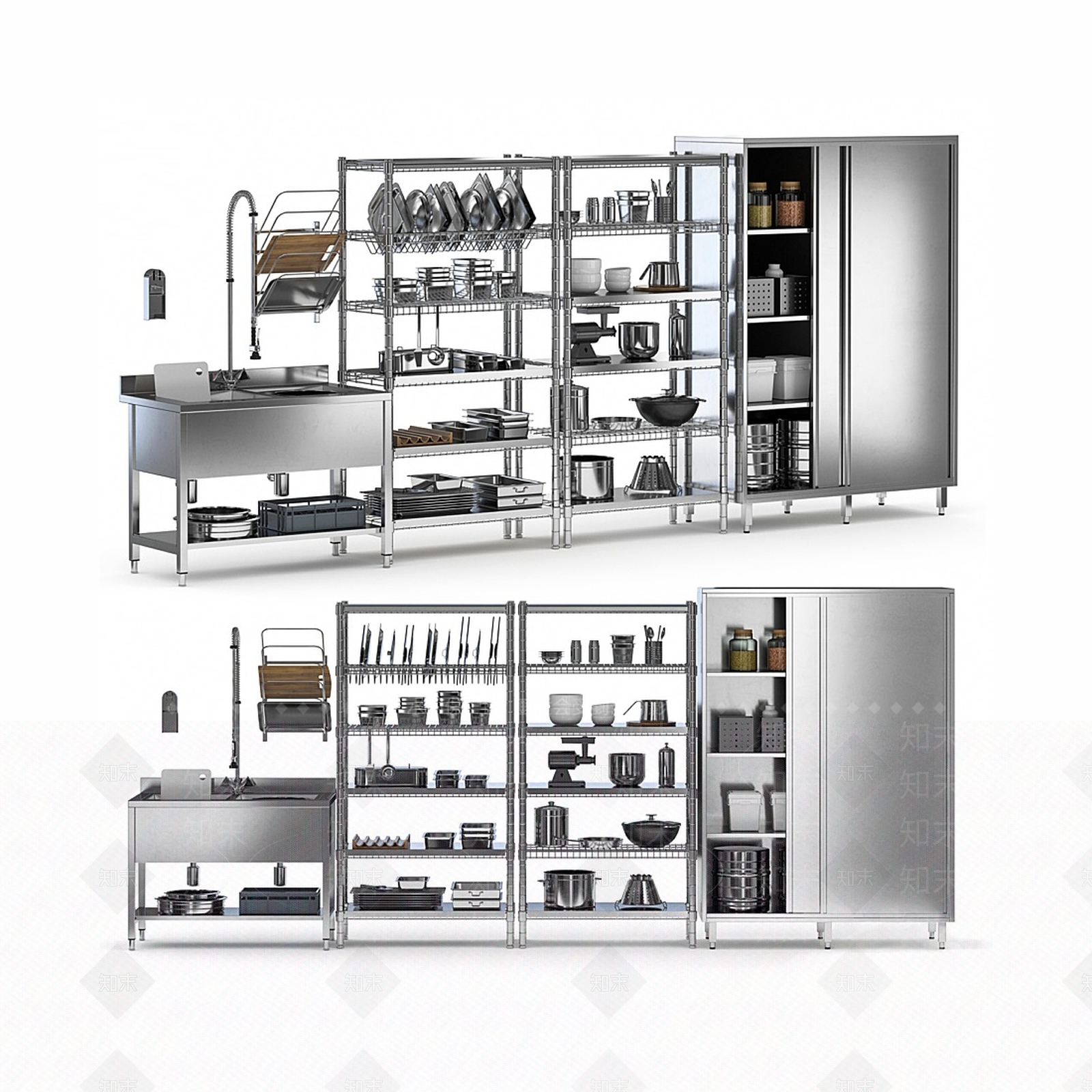现代厨房设备3D模型下载【ID:1106291396】