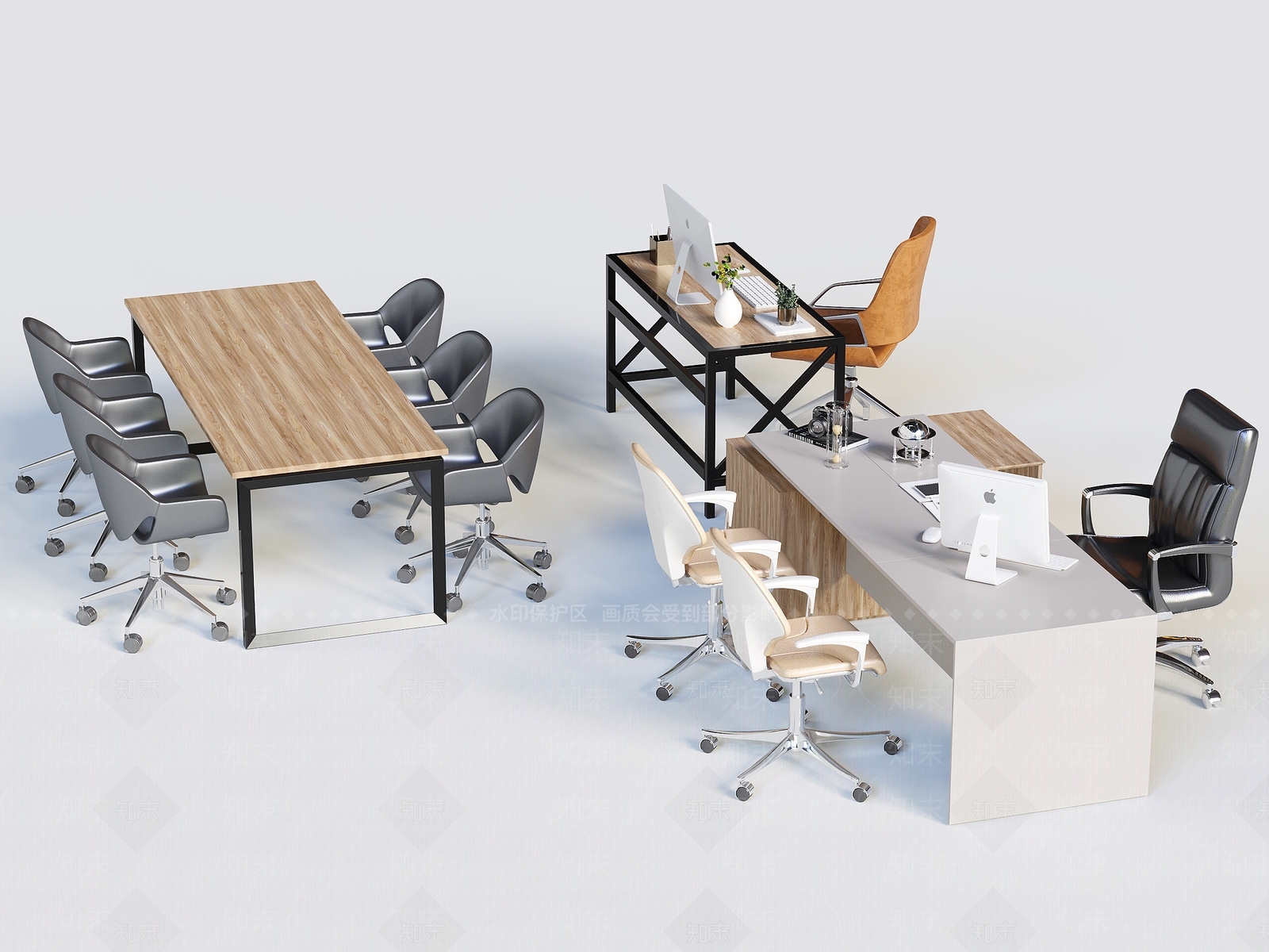 现代办公桌椅组合3D模型下载【ID:1106300966】
