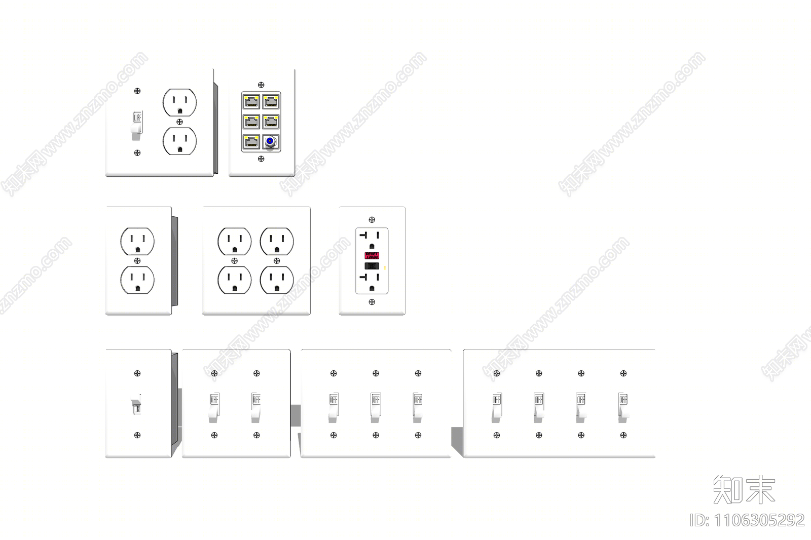 现代开关插座组合SU模型下载【ID:1106305292】