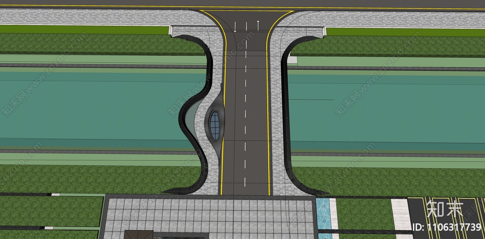 现代造型景观桥SU模型下载【ID:1106317739】