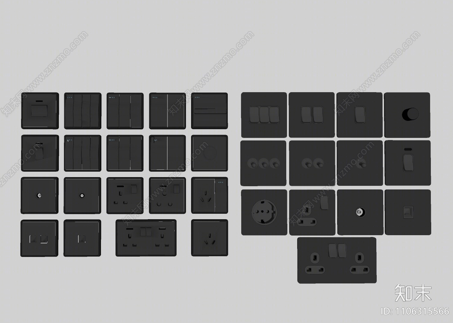 现代开关插座组合SU模型下载【ID:1106315566】