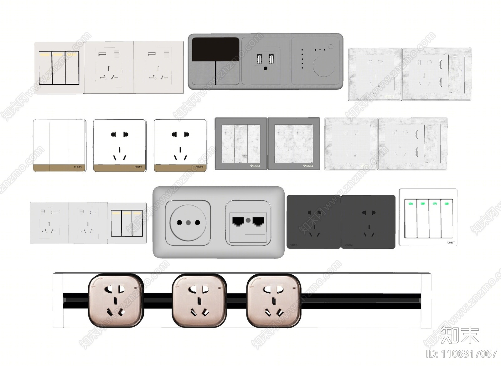 现代开关插座组合SU模型下载【ID:1106317067】