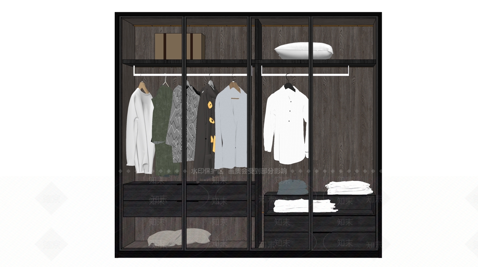 现代玻璃推拉门衣柜SU模型下载【ID:1106325376】