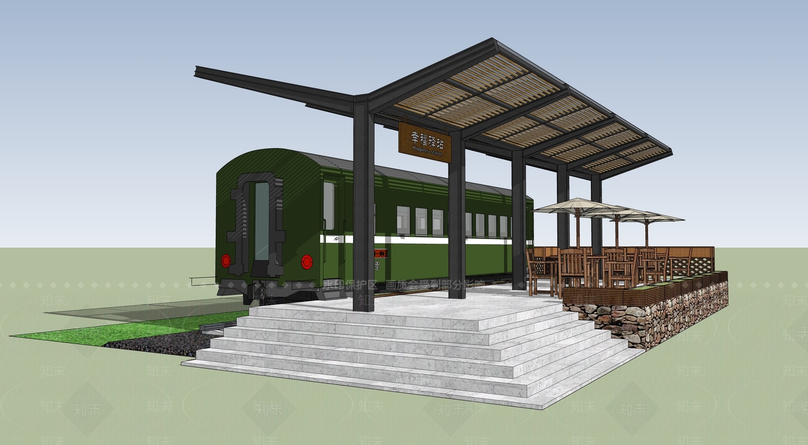 现代火车站台SU模型下载【ID:1106336230】
