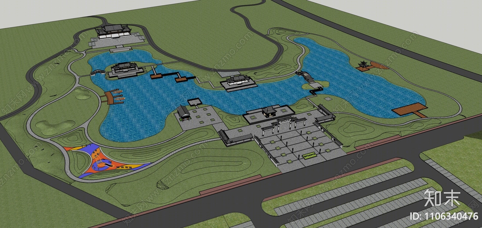 中式公园景观SU模型下载【ID:1106340476】