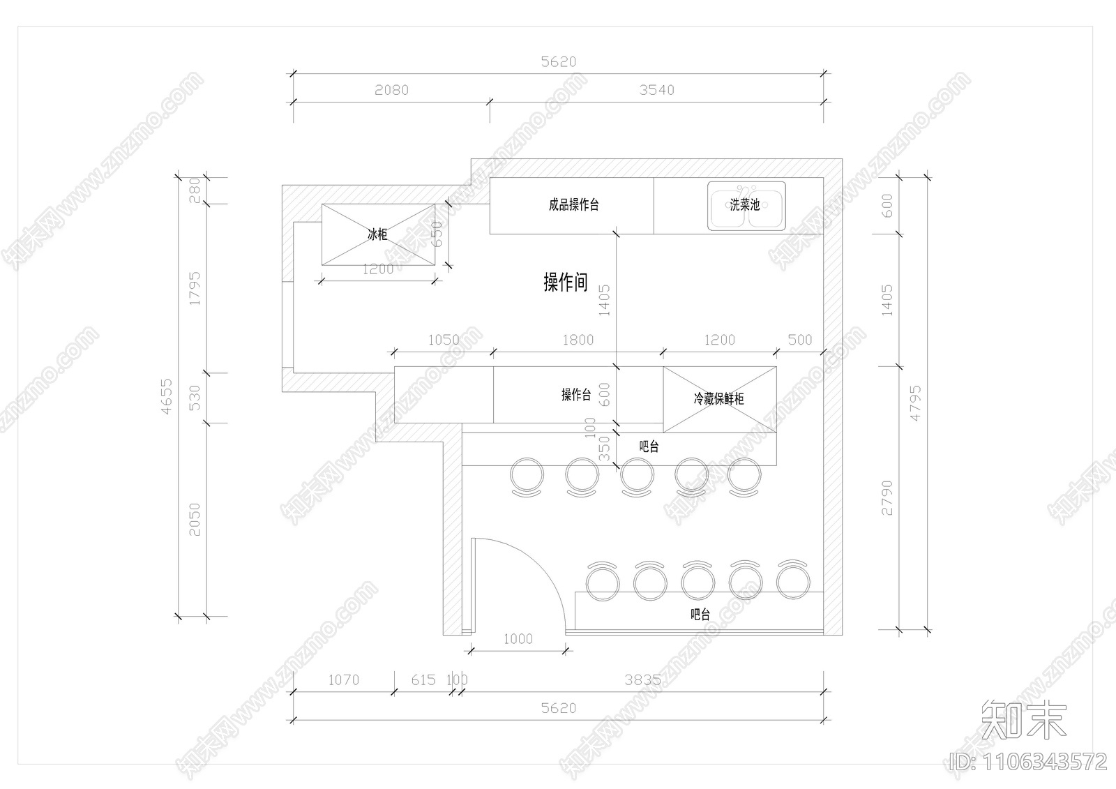 日式寿司小店cad施工图下载【ID:1106343572】