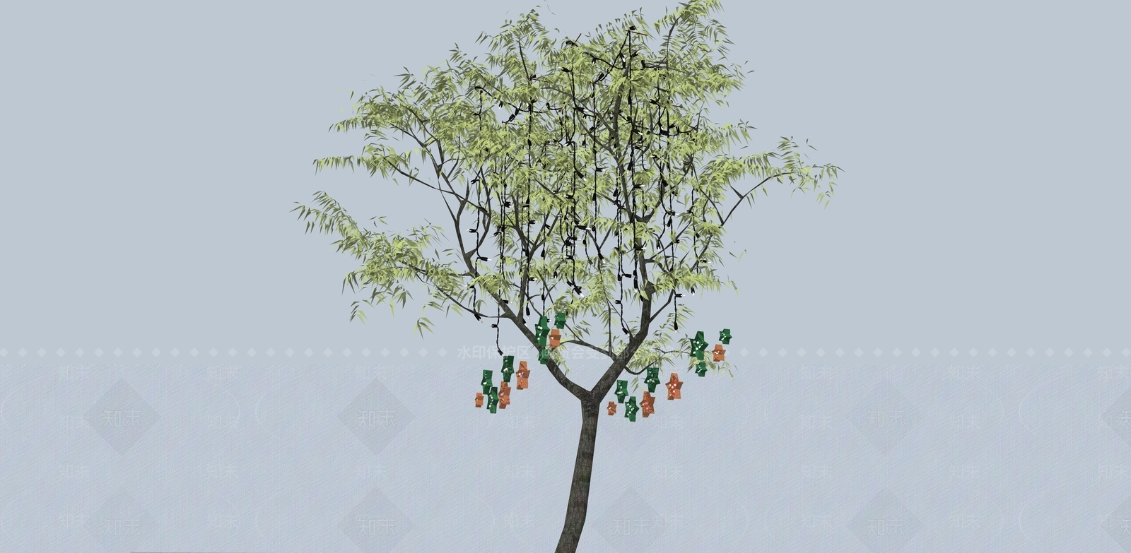 现代夜景景观树SU模型下载【ID:1106347046】