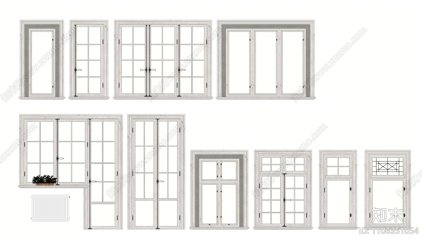 欧式窗户组合SU模型下载【ID:1106351054】