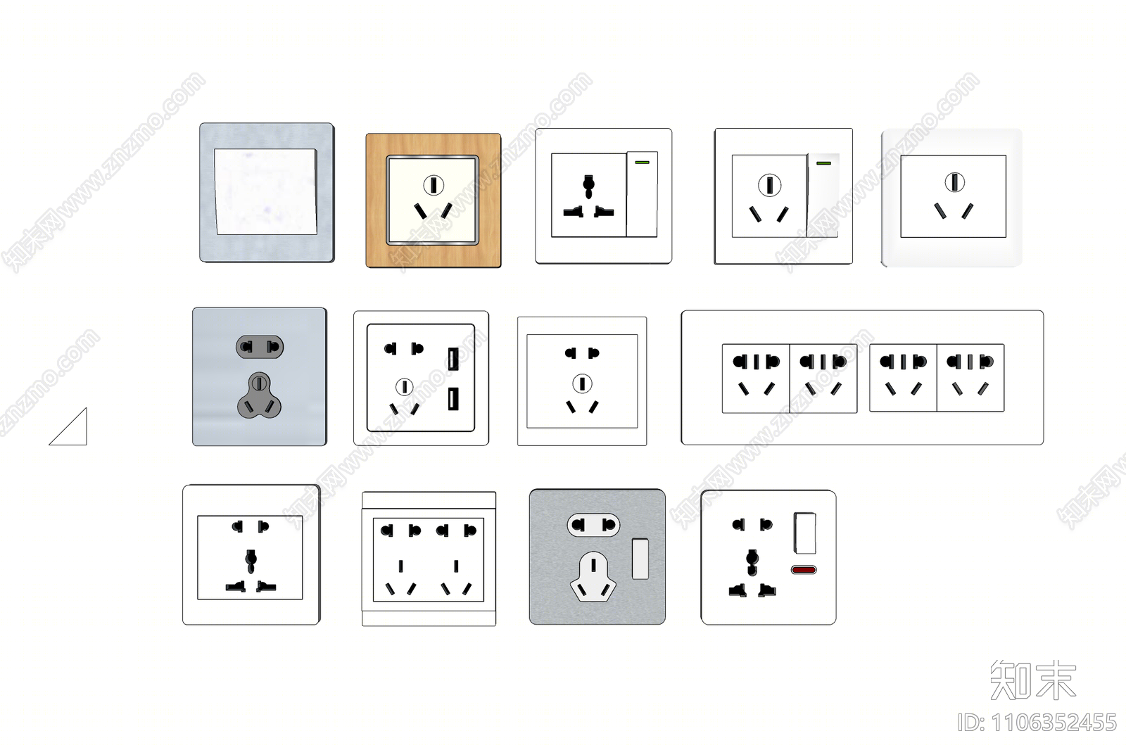 现代开关插座组合SU模型下载【ID:1106352455】