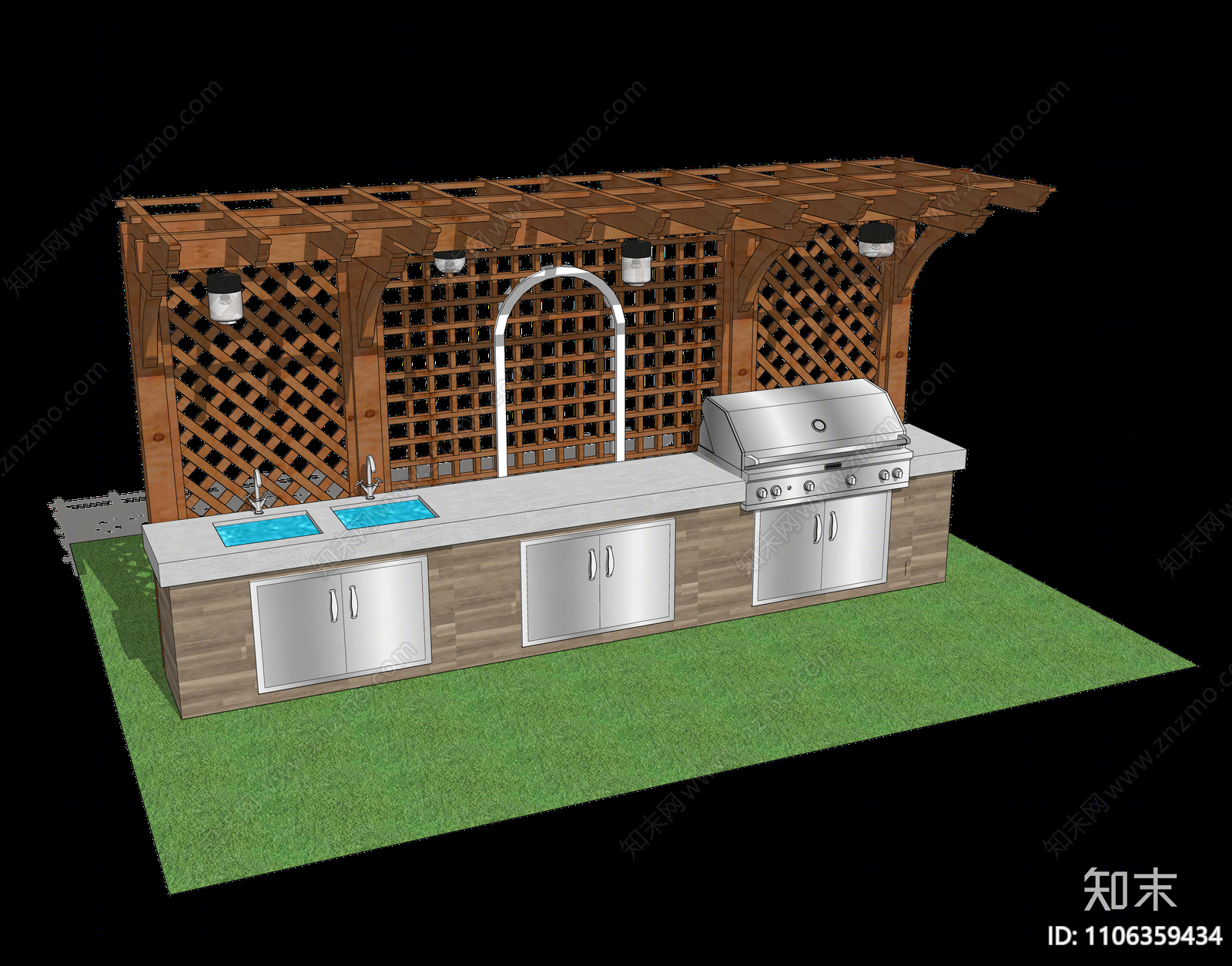 现代户外厨房台面SU模型下载【ID:1106359434】