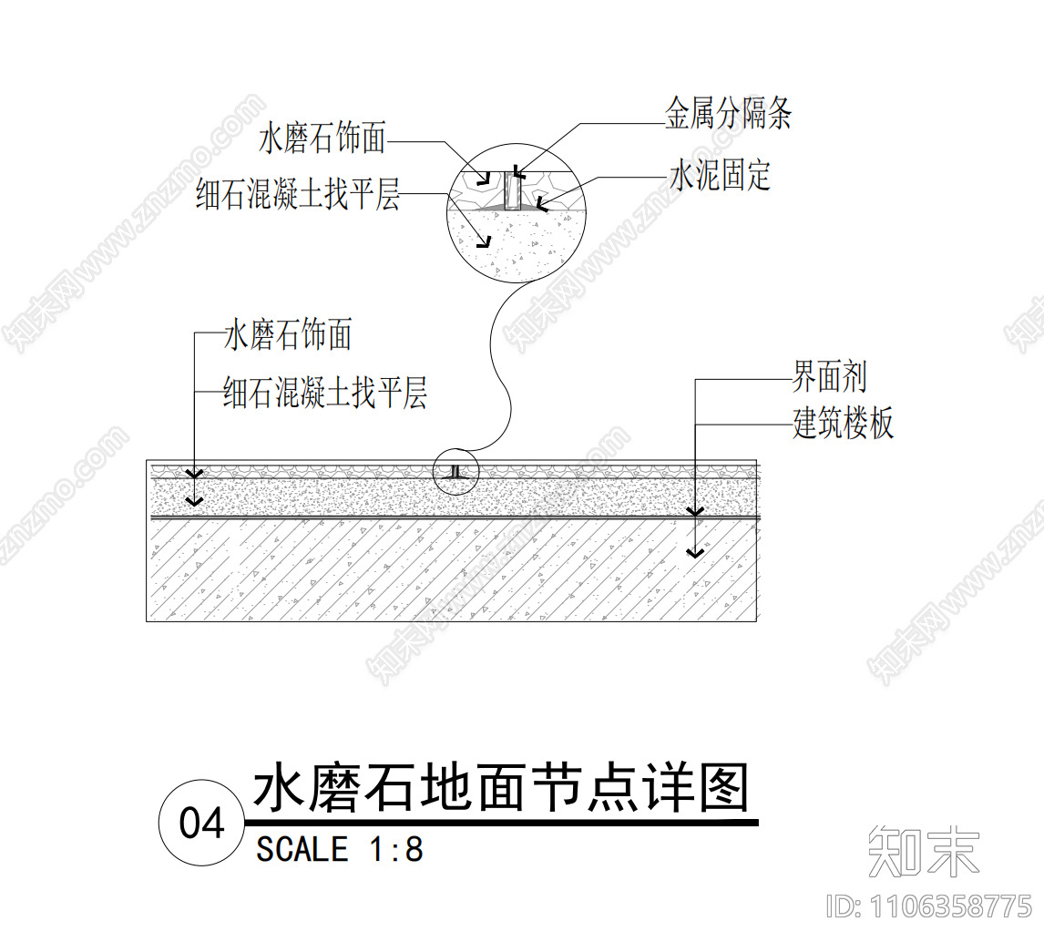 水磨石分割节点施工图下载【ID:1106358775】