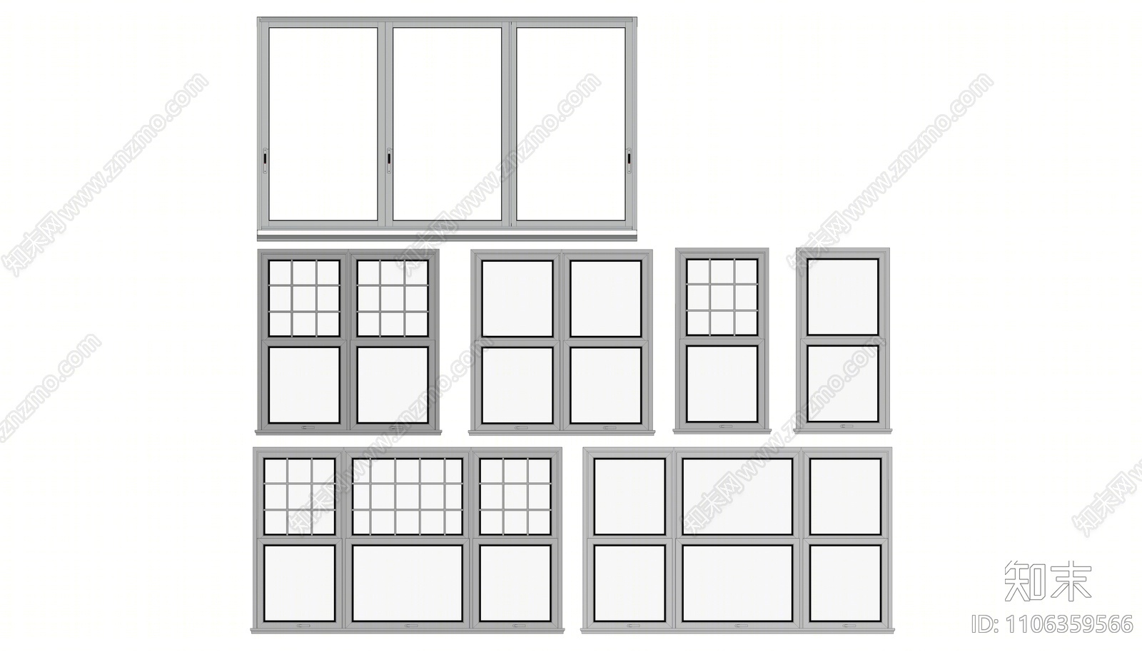 现代窗户组合SU模型下载【ID:1106359566】