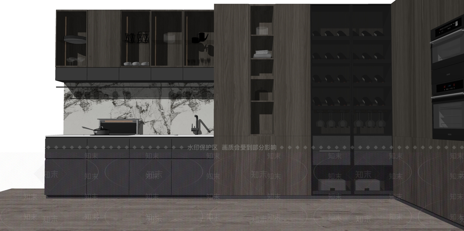 现代厨房橱柜SU模型下载【ID:1106360963】