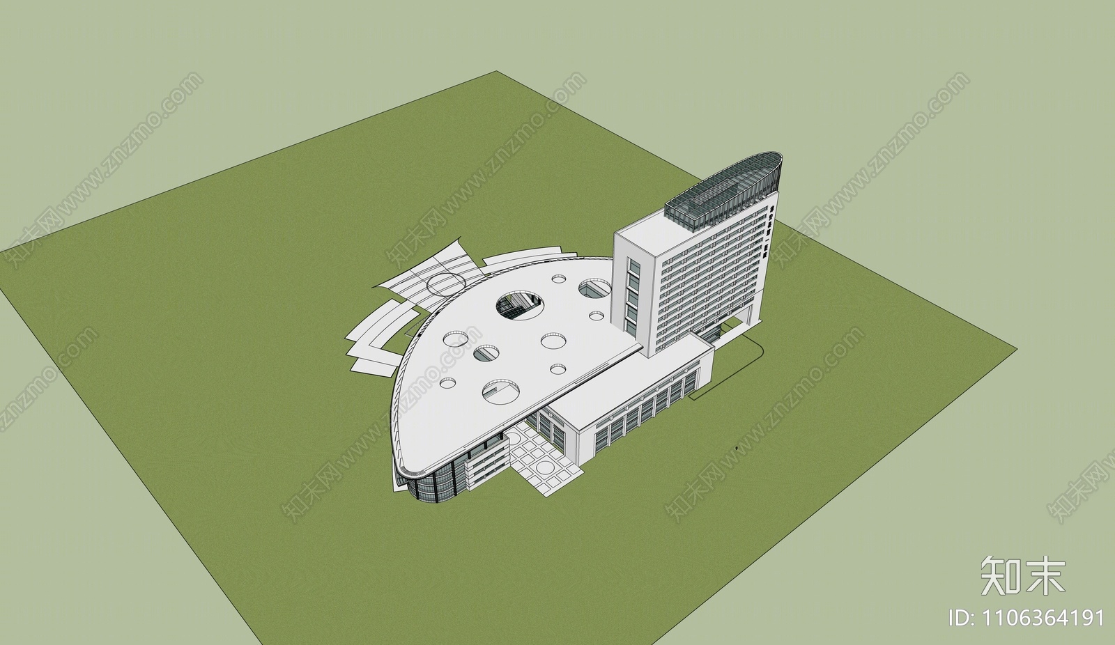 现代医疗建筑SU模型下载【ID:1106364191】