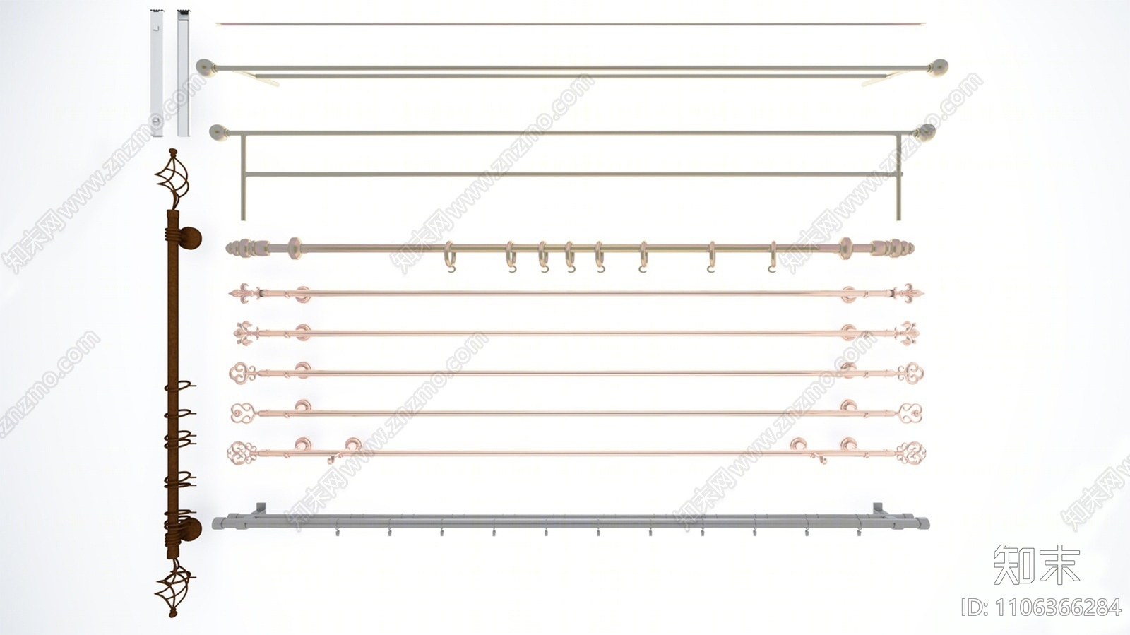 简欧窗帘杆滑轨组合SU模型下载【ID:1106366284】
