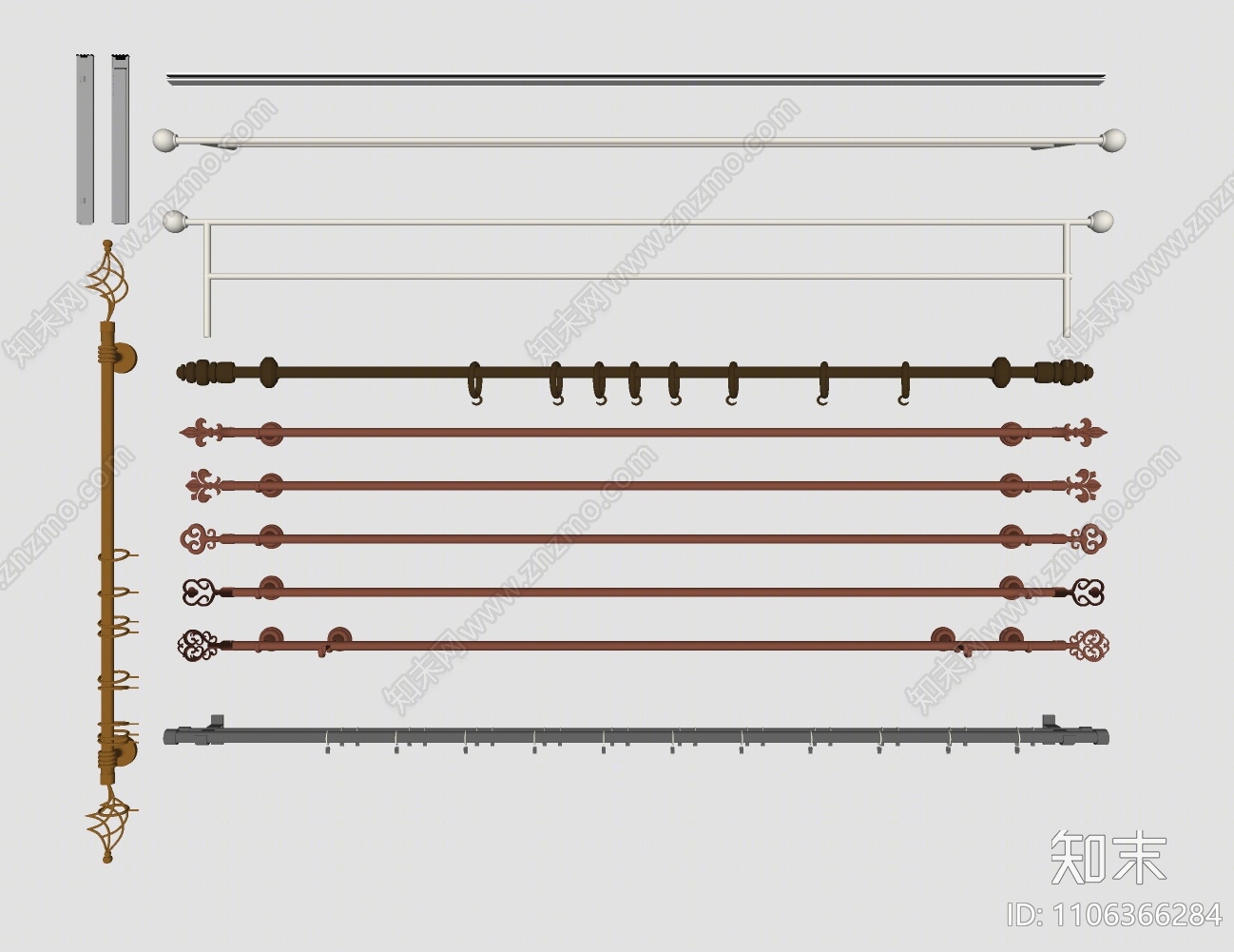 简欧窗帘杆滑轨组合SU模型下载【ID:1106366284】