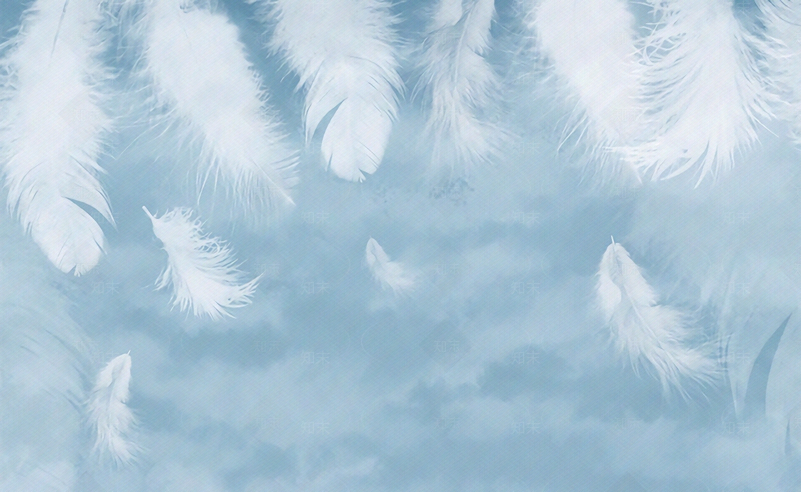 天蓝色羽毛壁纸贴图下载【ID:1106378590】