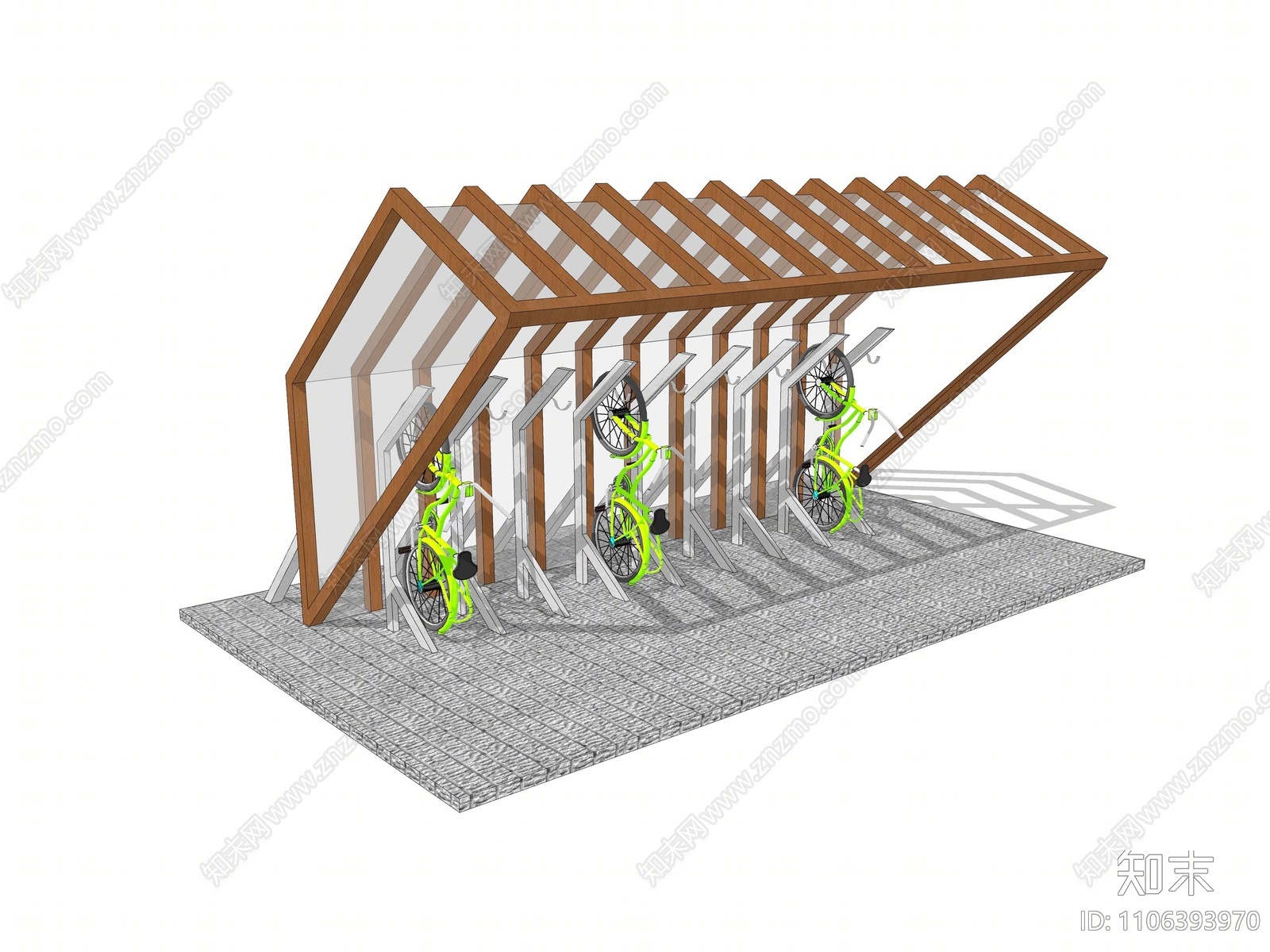 现代自行车廊架SU模型下载【ID:1106393970】