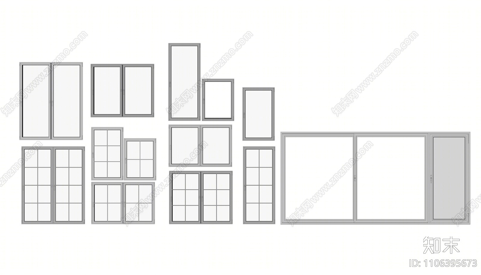 现代窗户组合SU模型下载【ID:1106395673】