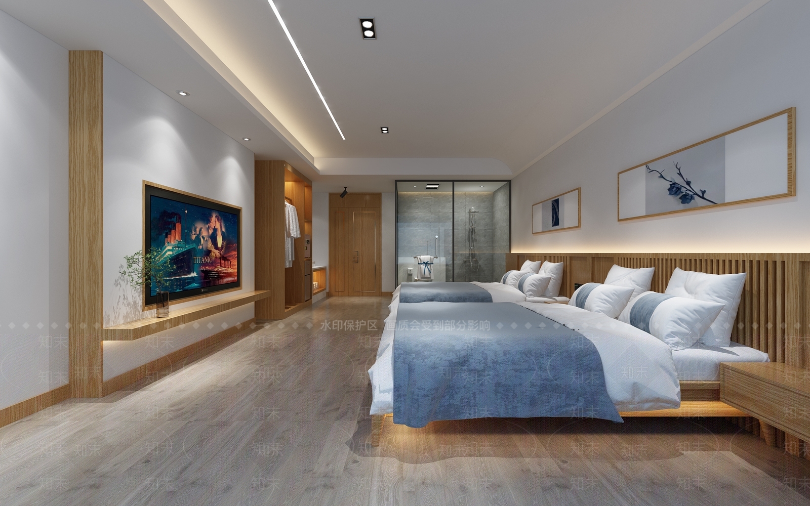 现代酒店客房标间3D模型下载【ID:1106405047】_知末3d模型网