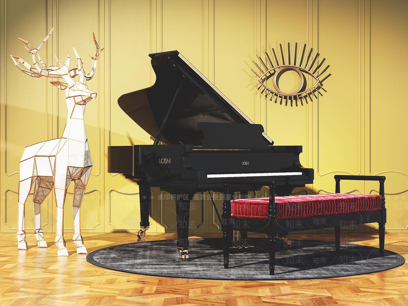 现代烤漆钢琴组合3D模型下载【ID:1106410255】