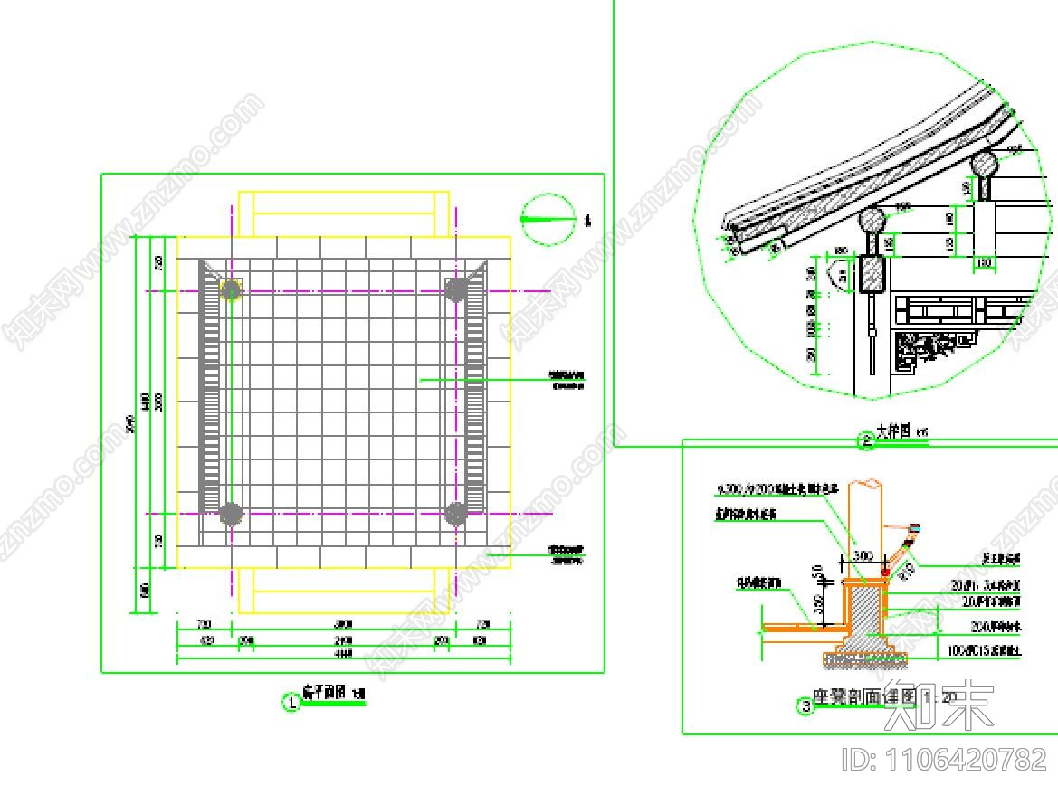 仿古四角木亭施工图下载【ID:1106420782】