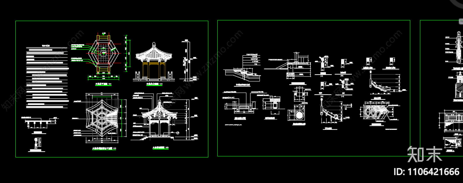 中式六角亭cad施工图下载【ID:1106421666】