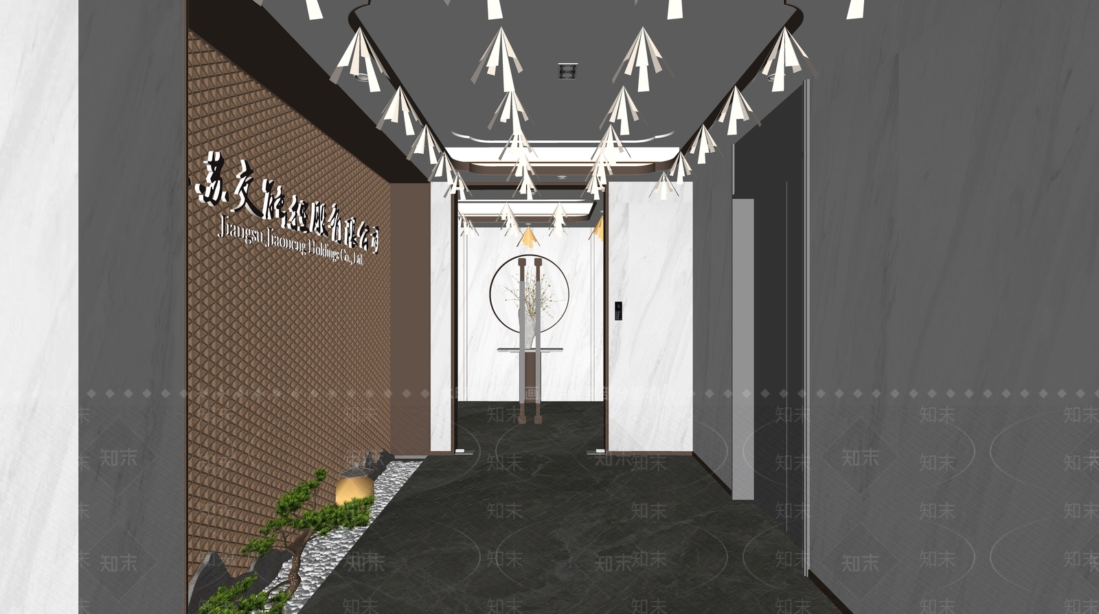 新中式电梯厅SU模型下载【ID:1106430274】