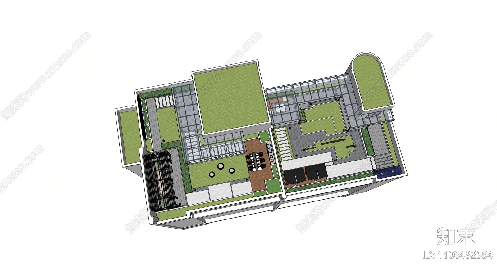 现代屋顶花园SU模型下载【ID:1106432594】