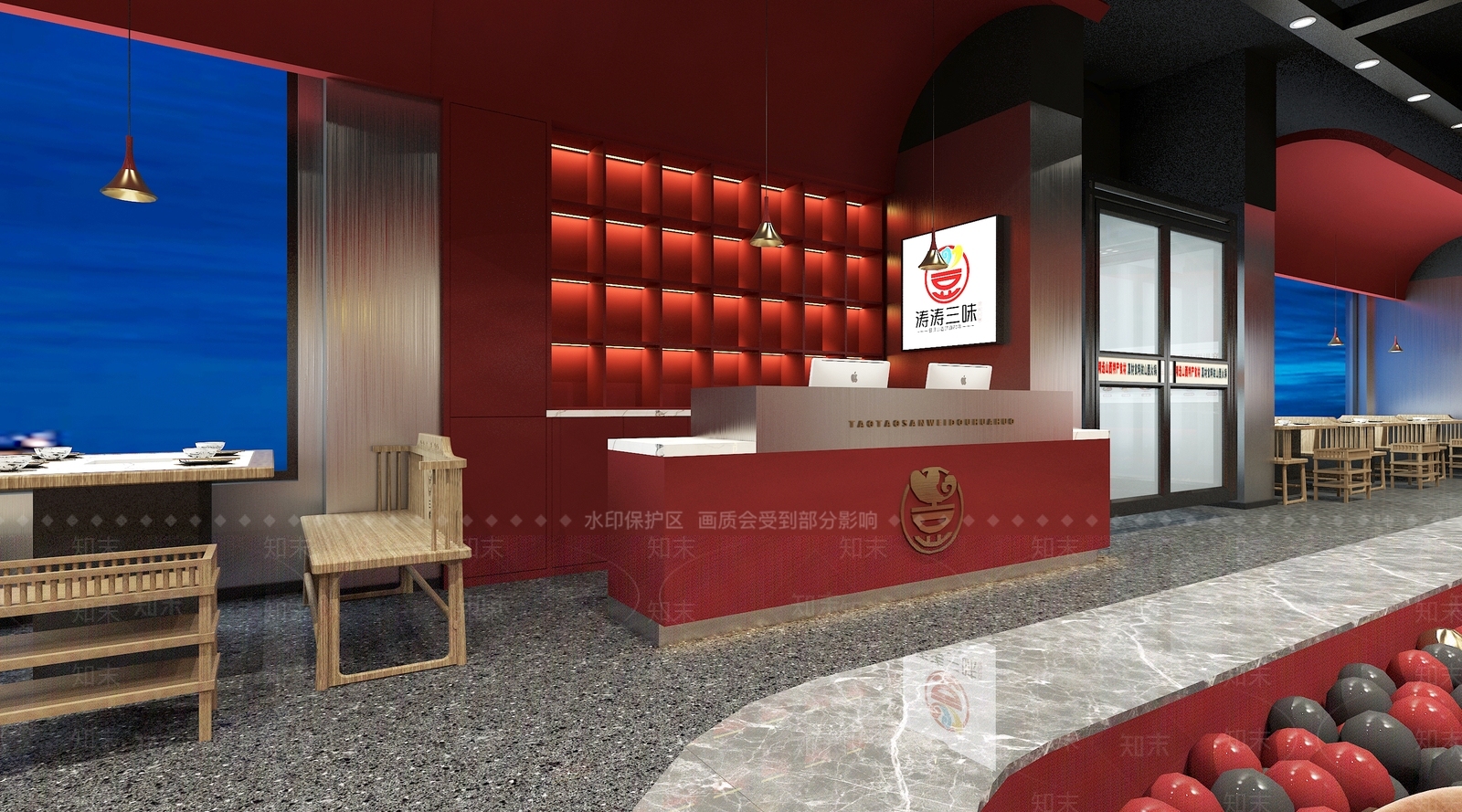新中式火锅店3D模型下载【ID:1106435646】
