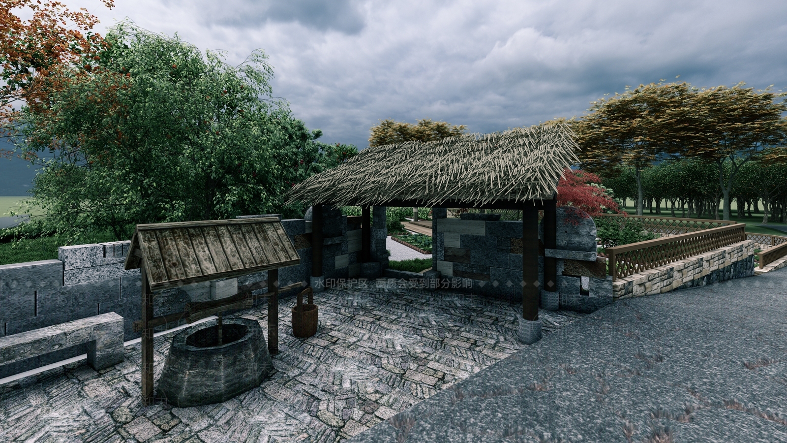 中式乡村庭院SU模型下载【ID:1106444709】