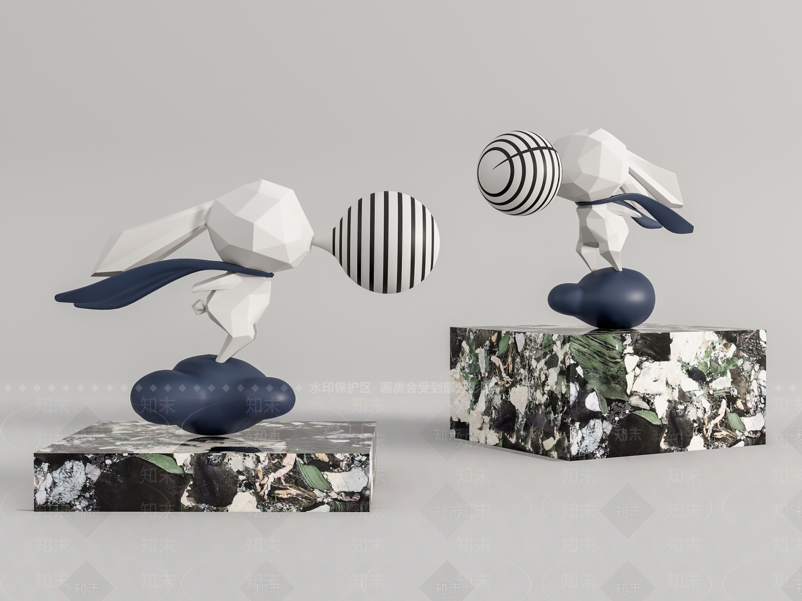 现代几何雕塑组合SU模型下载【ID:1106446444】