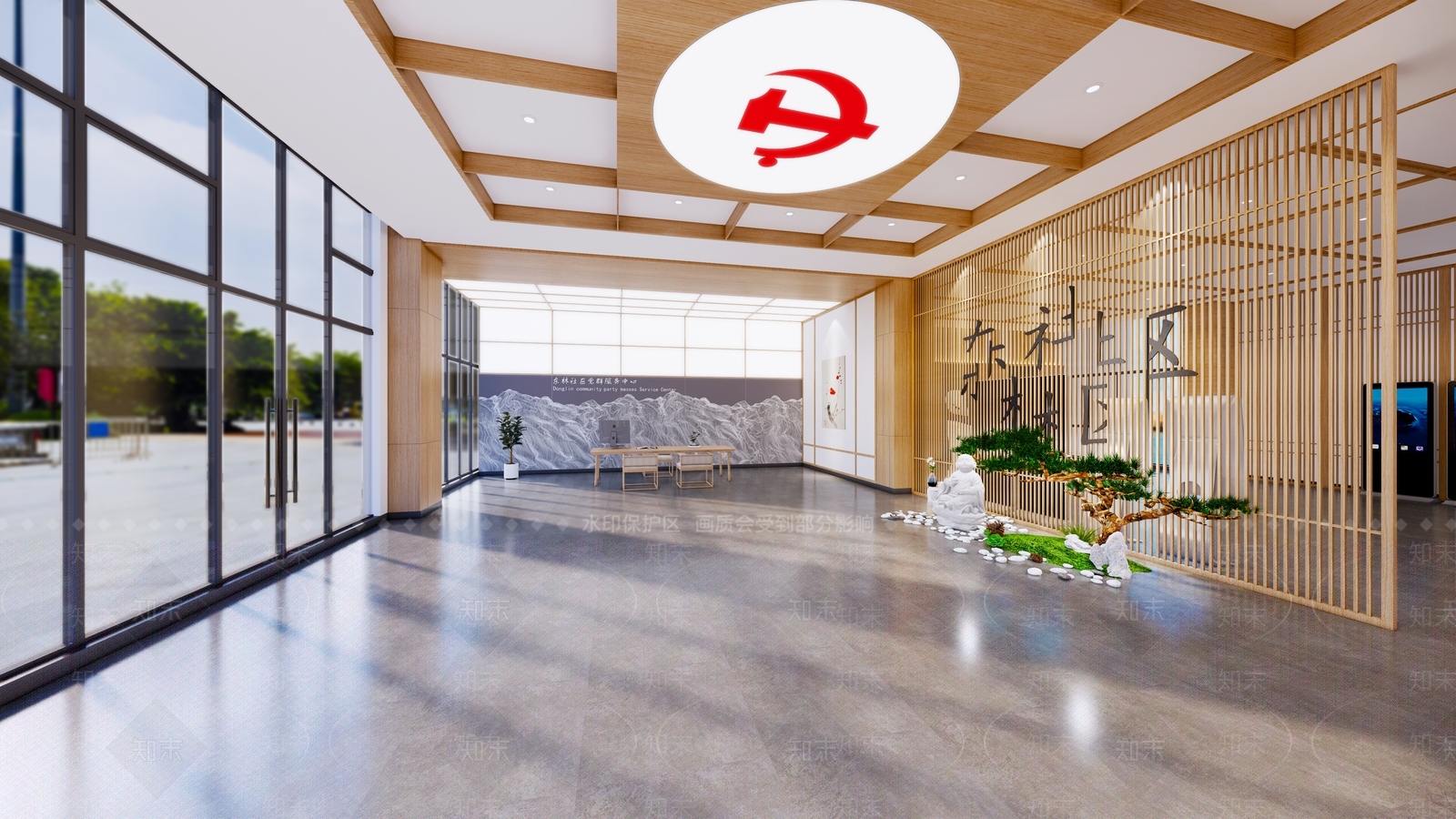 现代街道办事大厅SU模型下载【ID:1109583451】