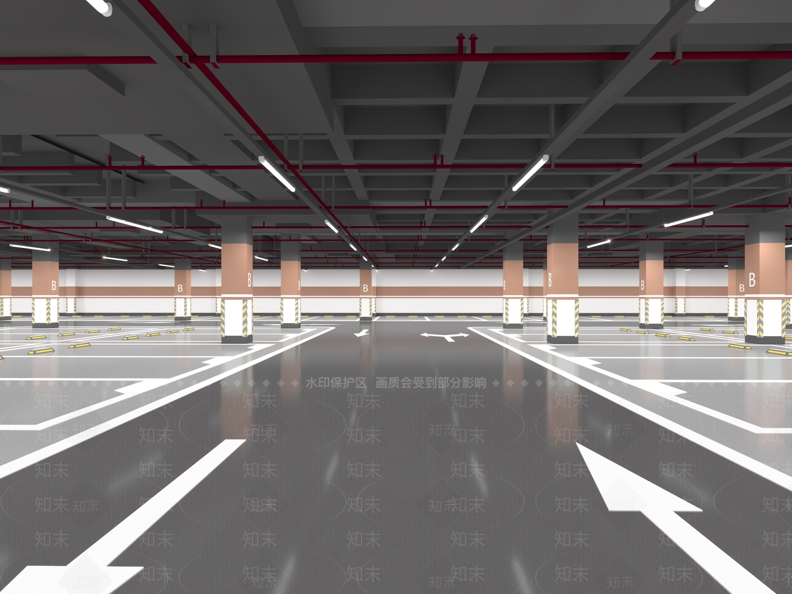 现代室内停车场3D模型下载【ID:1106472250】