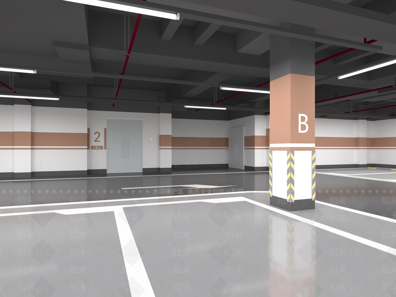 现代室内停车场3D模型下载【ID:1106472250】