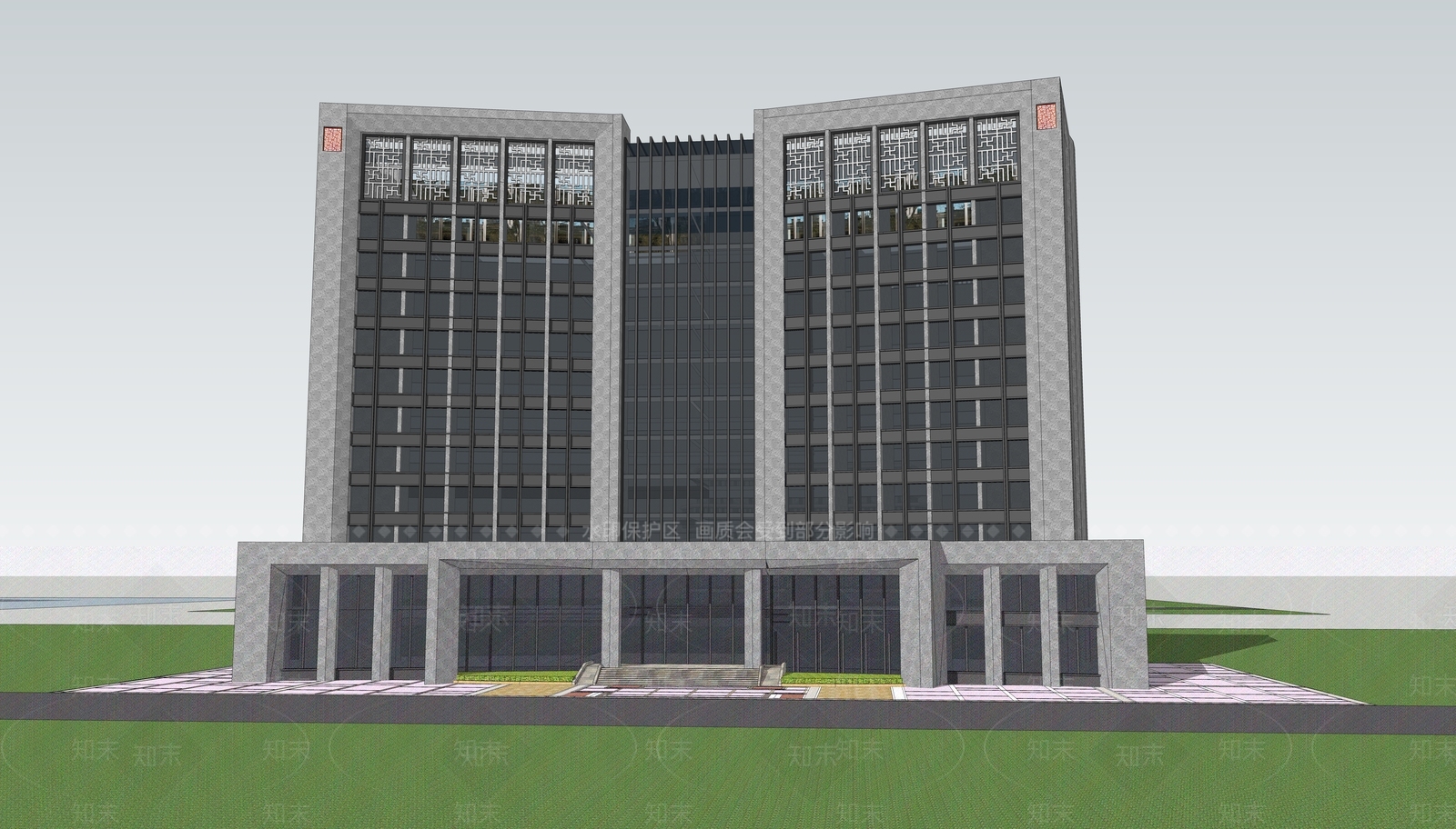 新中式高层办公楼SU模型下载【ID:1106478842】