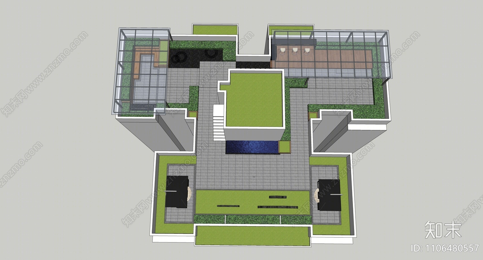 现代屋顶花园SU模型下载【ID:1106480557】