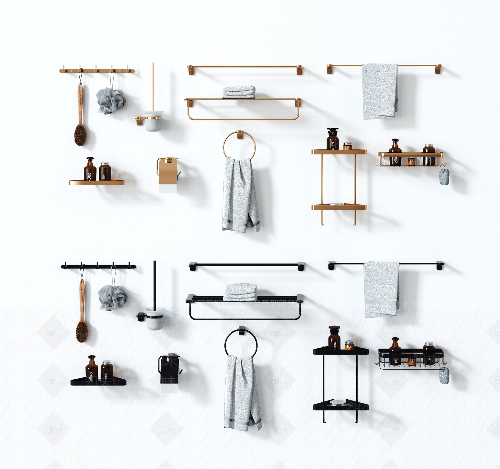 现代卫浴用品架子组合3D模型下载【ID:1106488324】