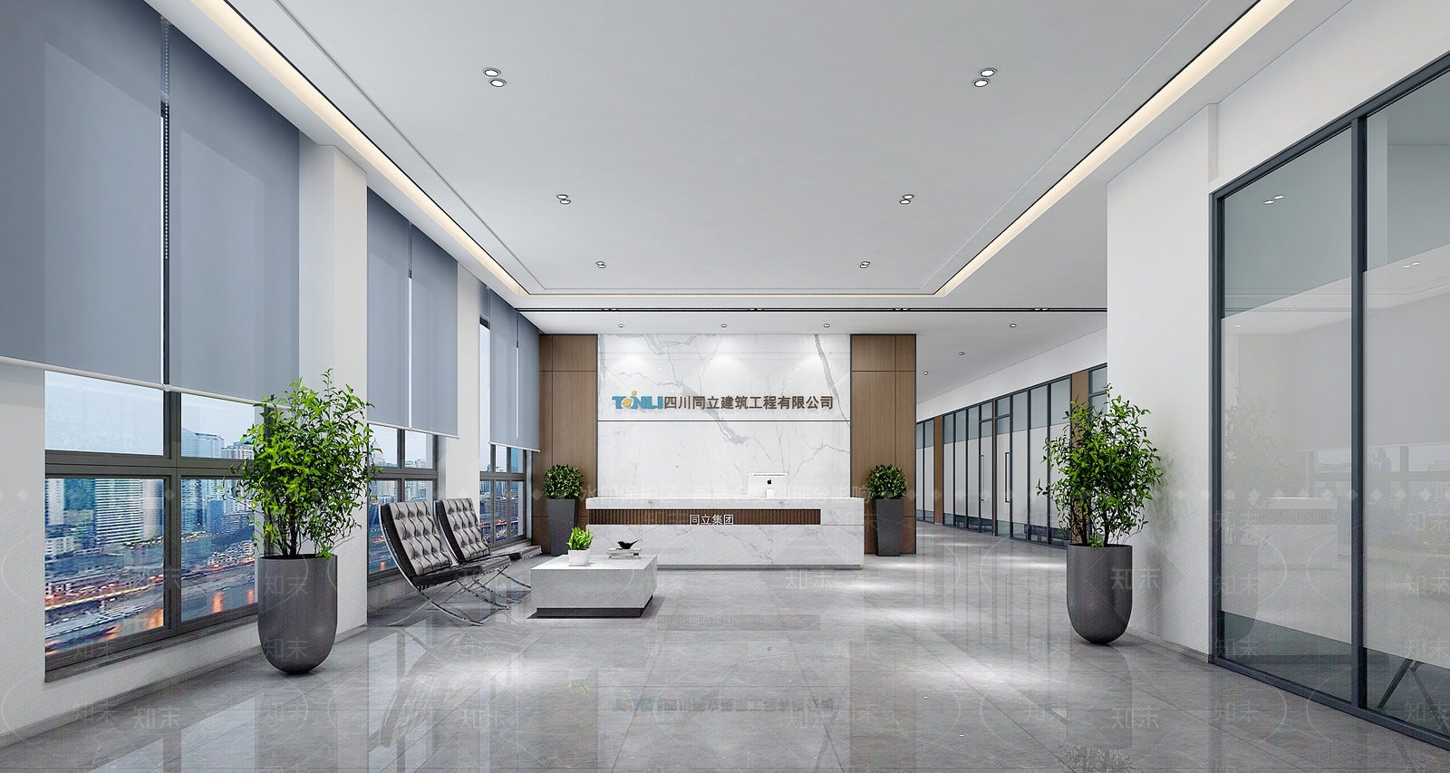 现代办公大厅3D模型渲染效果图