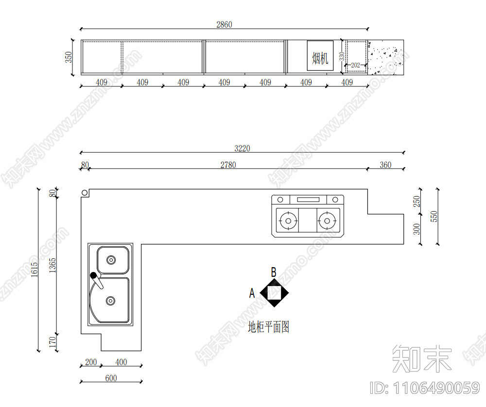 现代简约平板门橱柜cad施工图下载【ID:1106490059】