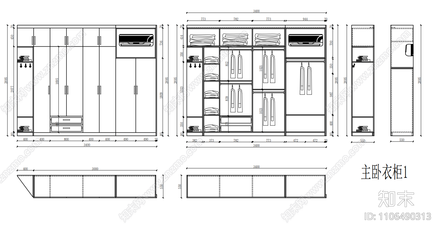 现代极简定制家具cad施工图下载【ID:1106490313】