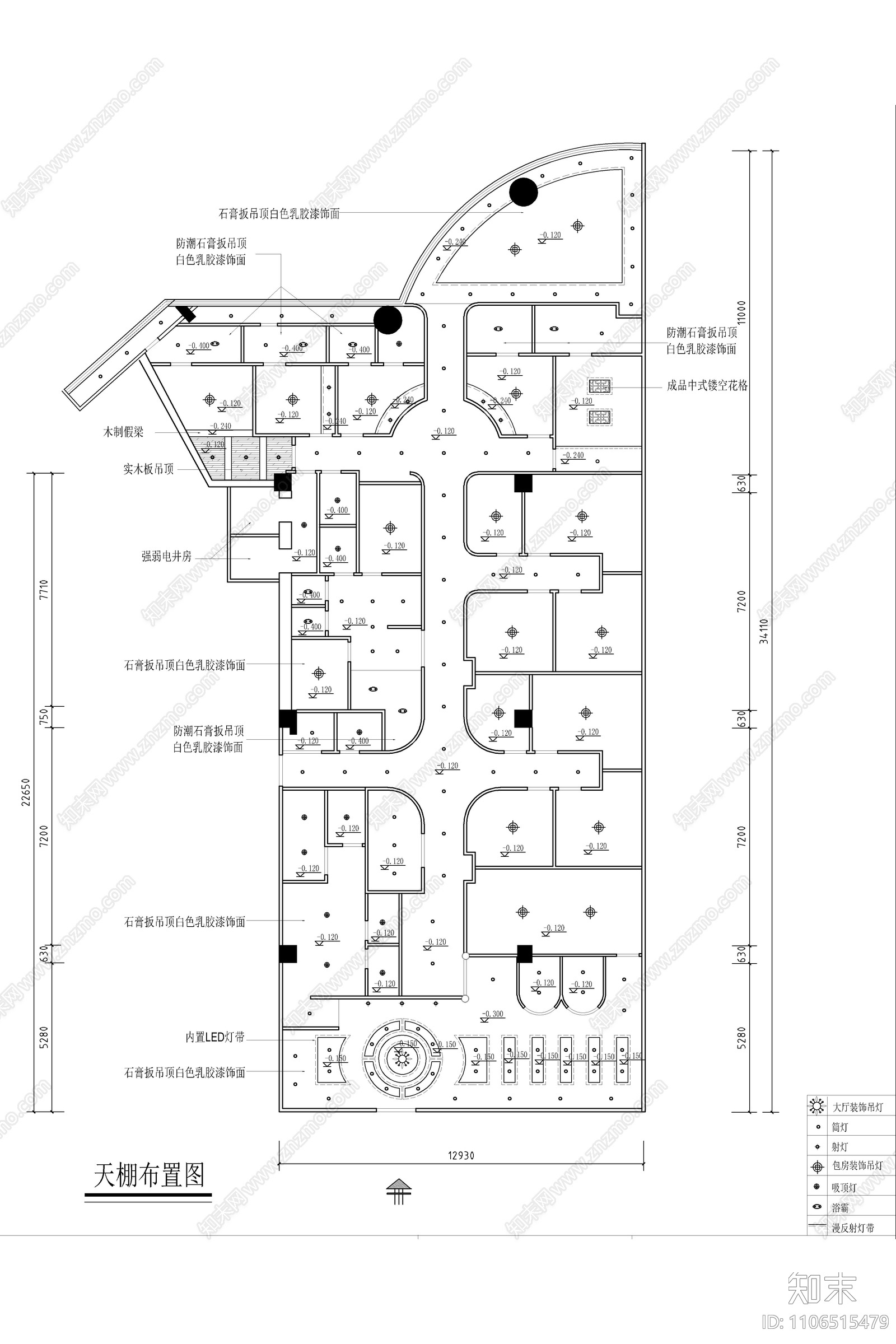 500㎡SPA美容会所cad施工图下载【ID:1106515479】