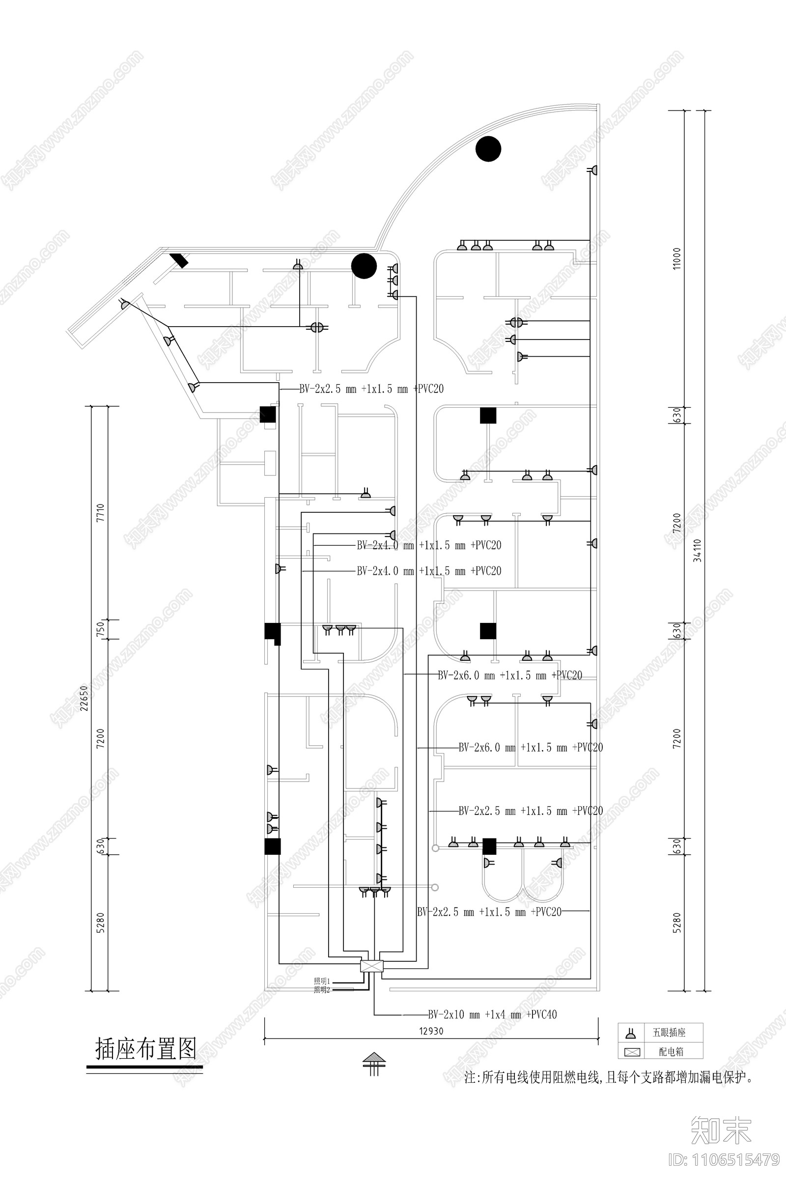 500㎡SPA美容会所cad施工图下载【ID:1106515479】